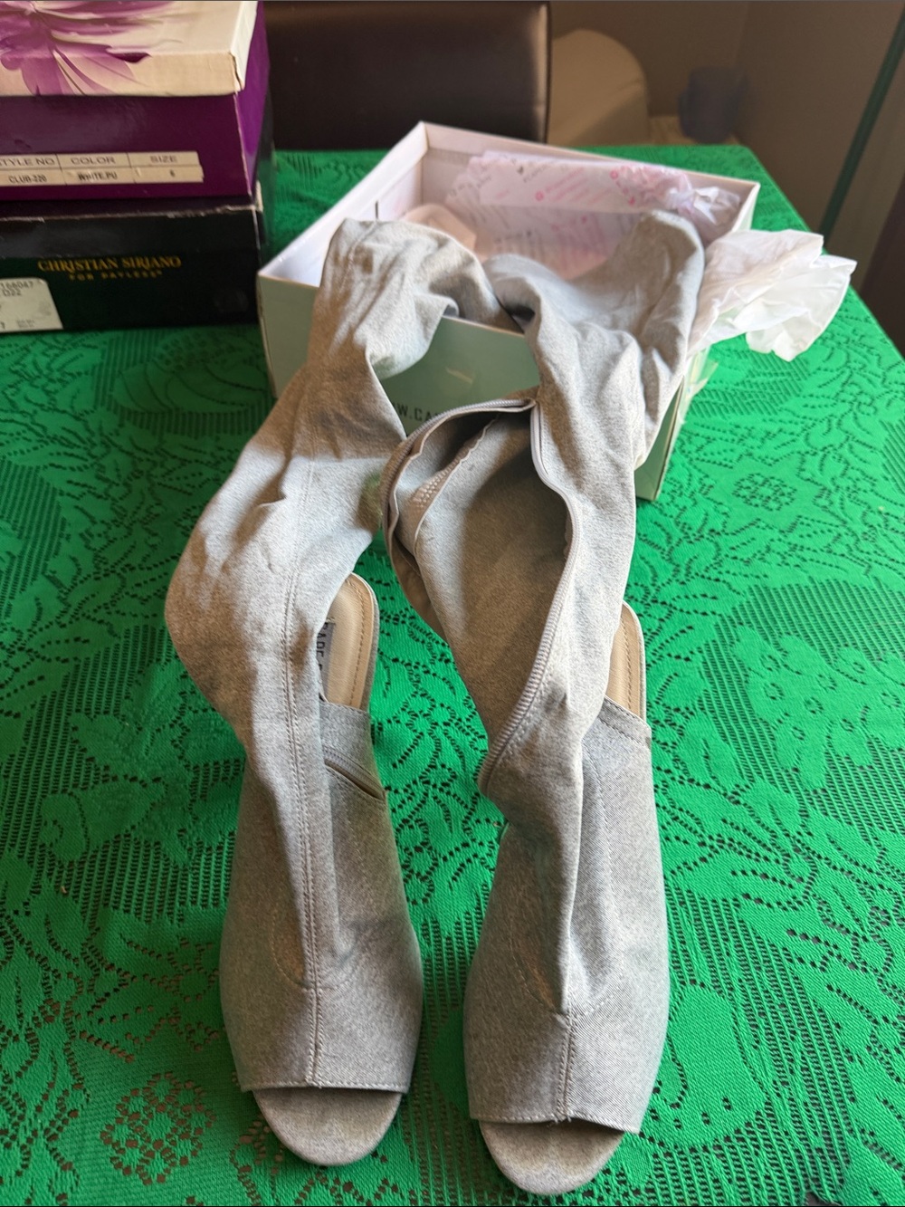 Cape Robbin Gray Open-Toe Stretch Over-the-Knee Boots